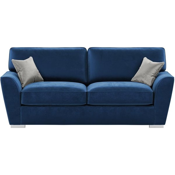 Majestic 3 Seater Sofa with Fitted Back Cushions, blue/silver