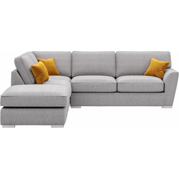 Majestic Left Hand Corner Sofa with Footstool and Fitted Back Cushions, light grey/mustard