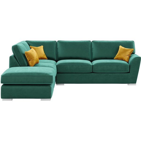 Majestic Left Hand Corner Sofa with Footstool and Fitted Back Cushions, dark green/mustard