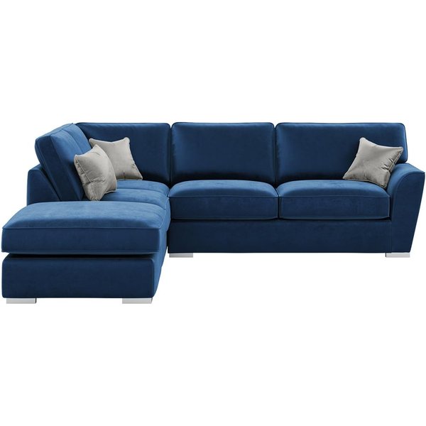 Majestic Left Hand Corner Sofa with Footstool and Fitted Back Cushions, blue/silver