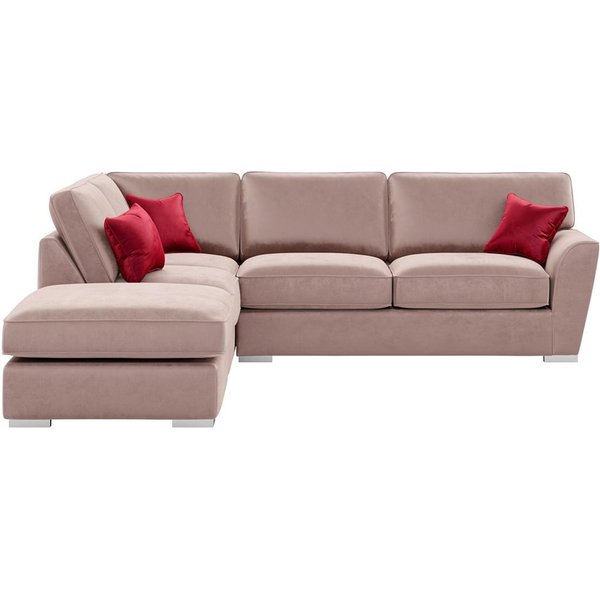 Majestic Left Hand Corner Sofa with Footstool and Fitted Back Cushions, pink/dark red