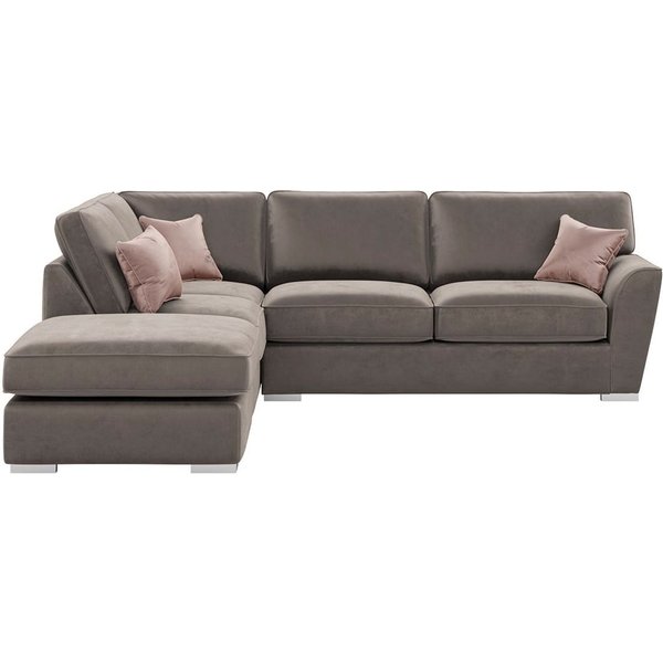 Majestic Left Hand Corner Sofa with Footstool and Fitted Back Cushions, grey/pink
