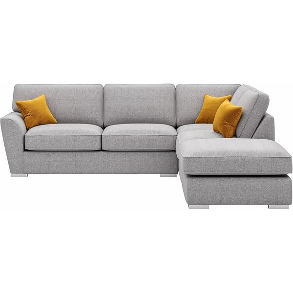 Majestic Right Hand Corner Sofa with Footstool and Fitted Back Cushions, light grey/mustard