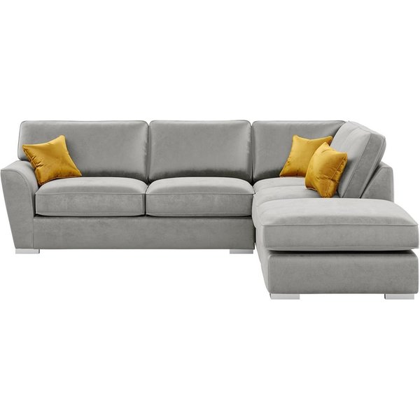 Majestic Right Hand Corner Sofa with Footstool and Fitted Back Cushions, silver/mustard