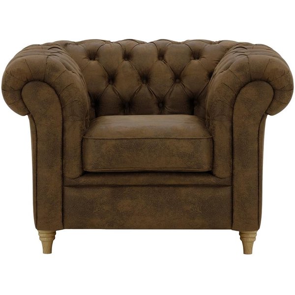 Chesterfield Armchair, Dark Brown, Leg colour: wax black