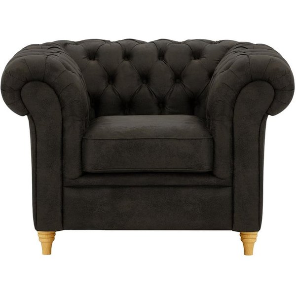 Chesterfield Armchair, Black, Leg colour: like oak