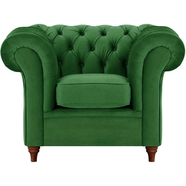 Chesterfield Armchair, dark green, Leg colour: dark oak