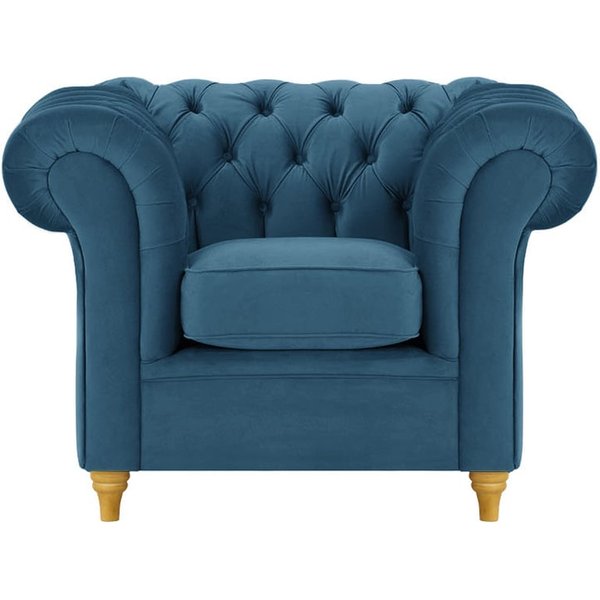 Chesterfield Armchair, blue, Leg colour: like oak