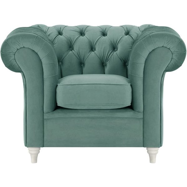 Chesterfield Armchair, dirty blue, Leg colour: white