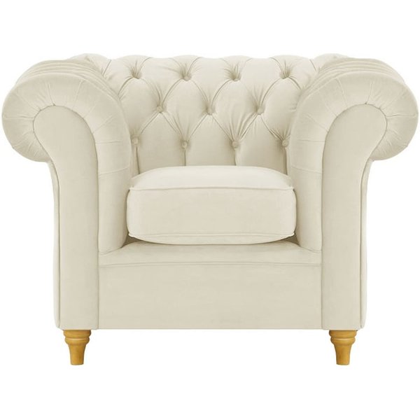 Chesterfield Armchair, light beige, Leg colour: like oak