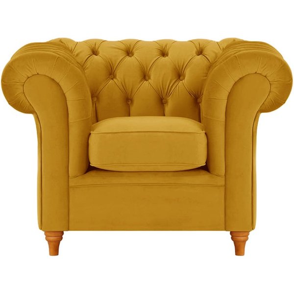 Chesterfield Armchair, mustard, Leg colour: aveo