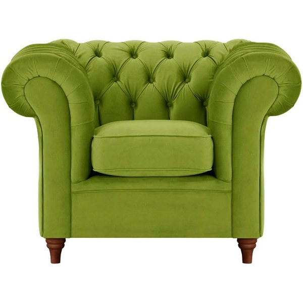 Chesterfield Armchair, olive green, Leg colour: dark oak