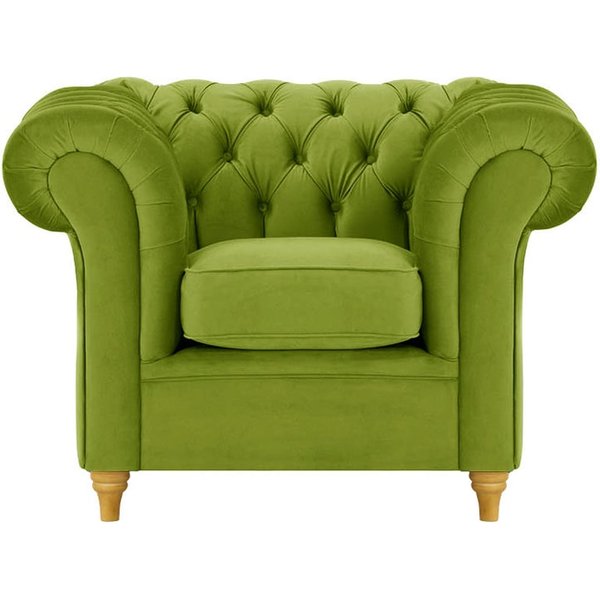 Chesterfield Armchair, olive green, Leg colour: like oak