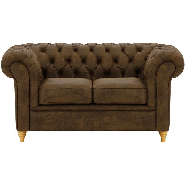 Chesterfield 2 Seater Sofa, Dark Brown, Leg colour: like oak