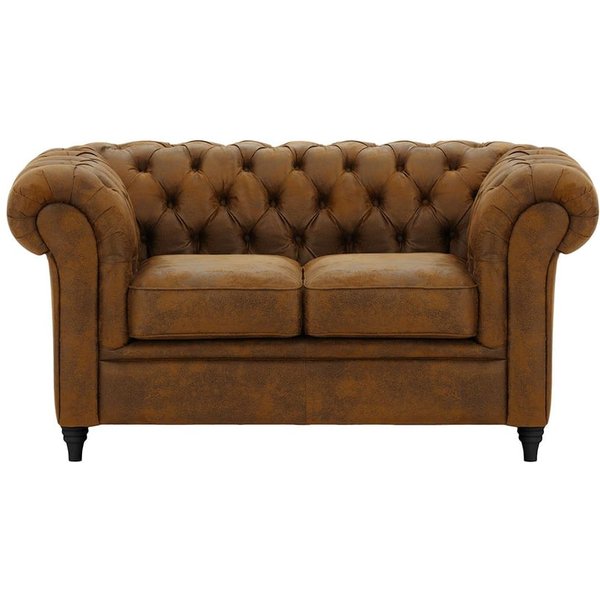 Chesterfield 2 Seater Sofa, Brown, Leg colour: black