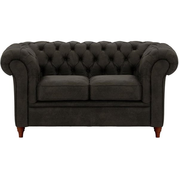 Chesterfield 2 Seater Sofa, Black, Leg colour: dark oak