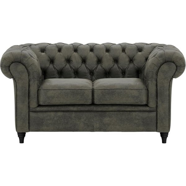 Chesterfield 2 Seater Sofa, Grey, Leg colour: black