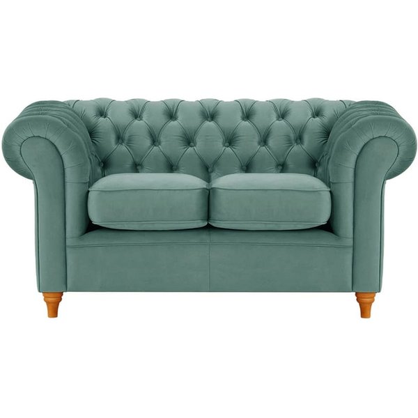 Chesterfield 2 Seater Sofa, dirty blue, Leg colour: aveo