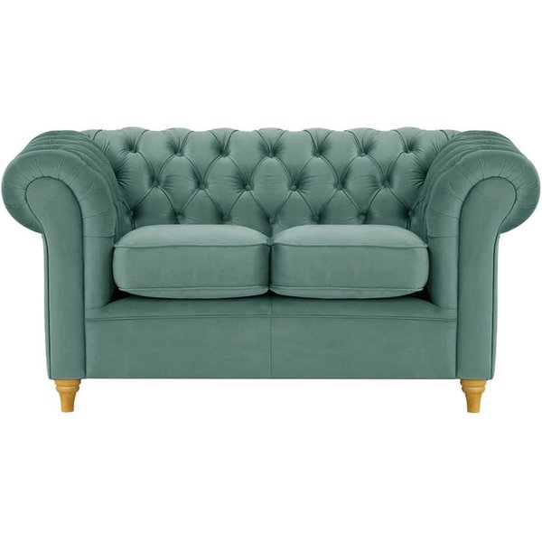Chesterfield 2 Seater Sofa, dirty blue, Leg colour: like oak