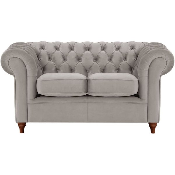 Chesterfield 2 Seater Sofa, grey, Leg colour: dark oak
