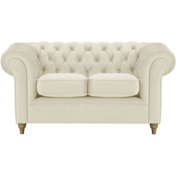 Chesterfield 2 Seater Sofa, light beige, Leg colour: wax black