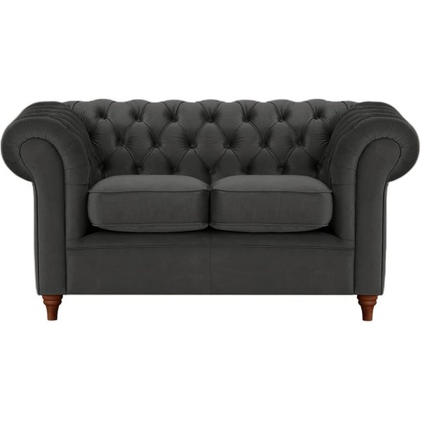 Chesterfield 2 Seater Sofa, black, Leg colour: dark oak