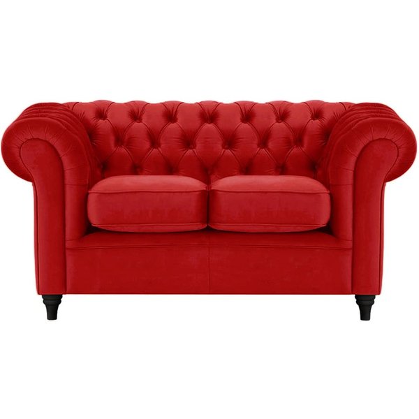 Chesterfield 2 Seater Sofa, dark red, Leg colour: black