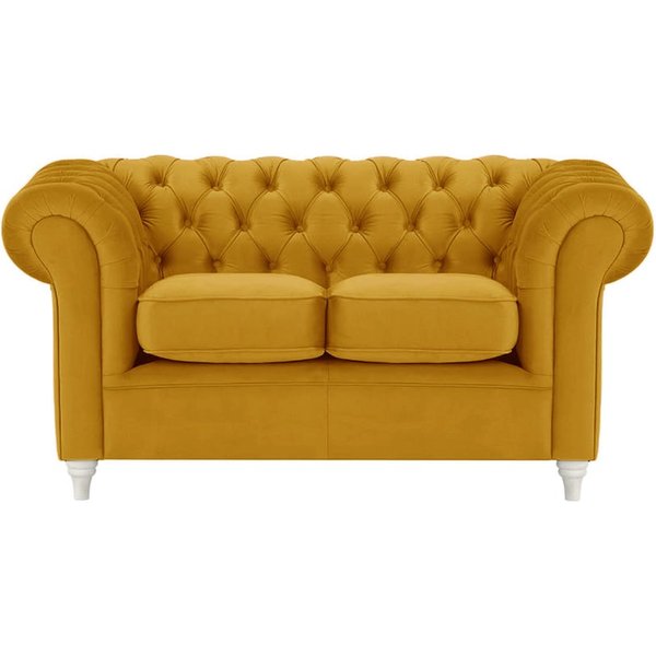 Chesterfield 2 Seater Sofa, mustard, Leg colour: white