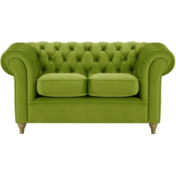 Chesterfield 2 Seater Sofa, olive green, Leg colour: wax black