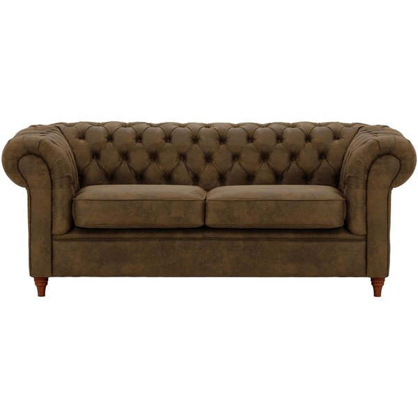 Chesterfield 3 Seater Sofa, Dark Brown, Leg colour: dark oak