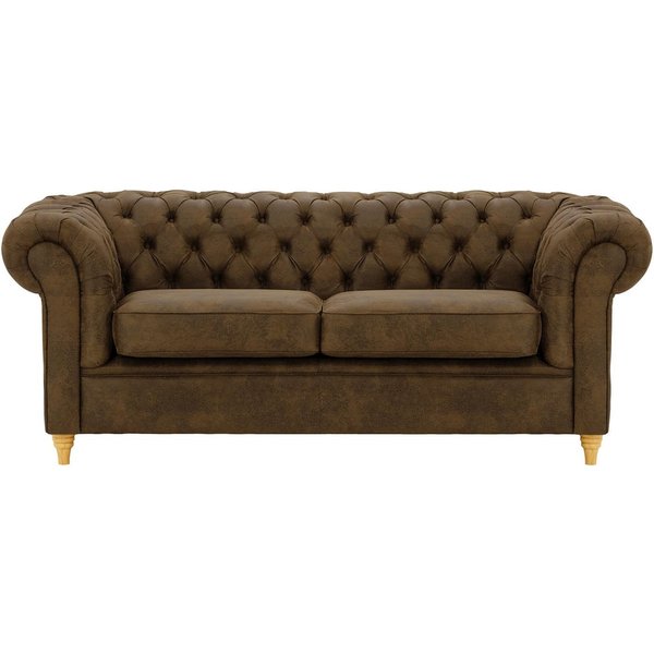 Chesterfield 3 Seater Sofa, Dark Brown, Leg colour: like oak
