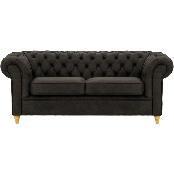 Chesterfield 3 Seater Sofa, Black, Leg colour: like oak