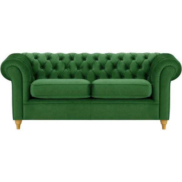 Chesterfield 3 Seater Sofa, dark green, Leg colour: like oak