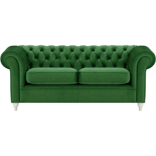 Chesterfield 3 Seater Sofa, dark green, Leg colour: white