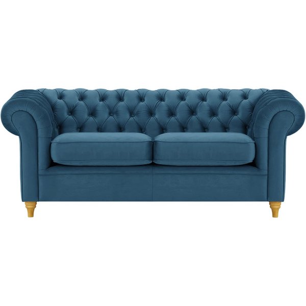 Chesterfield 3 Seater Sofa, blue, Leg colour: like oak