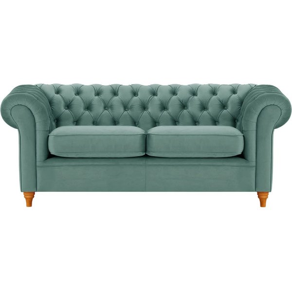 Chesterfield 3 Seater Sofa, dirty blue, Leg colour: aveo
