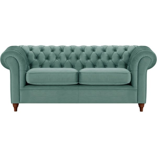 Chesterfield 3 Seater Sofa, dirty blue, Leg colour: dark oak