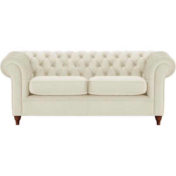Chesterfield 3 Seater Sofa, light beige, Leg colour: dark oak