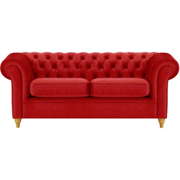 Chesterfield 3 Seater Sofa, dark red, Leg colour: like oak