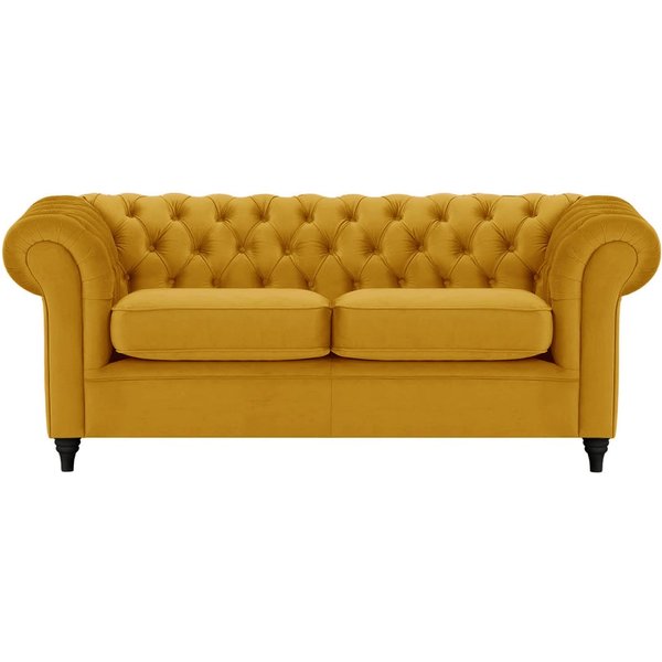 Chesterfield 3 Seater Sofa, mustard, Leg colour: black