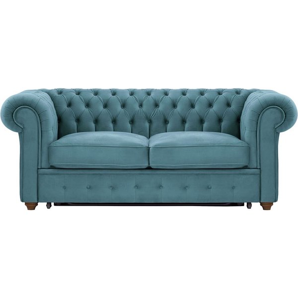 Chesterfield Max Borneo 2-seater sofa bed, dirty blue, Leg colour: dark oak