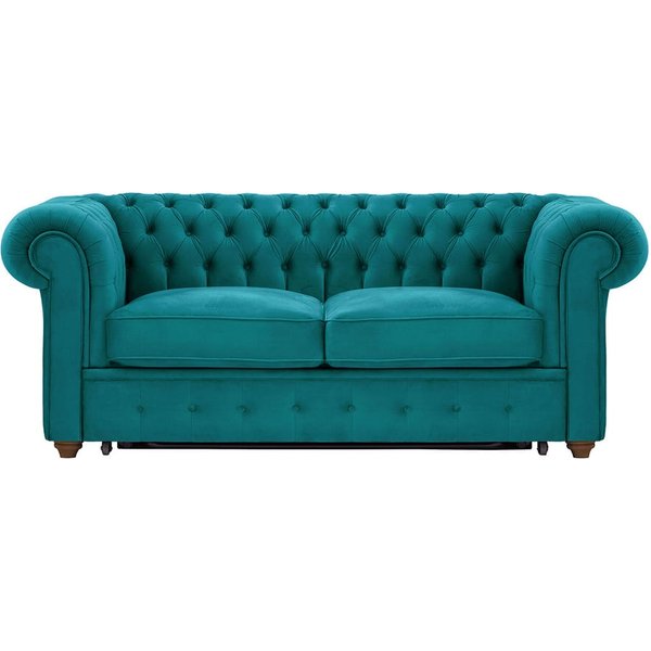 Chesterfield Max Borneo 2-seater sofa bed, V 36 - Peacock, Leg colour: dark oak