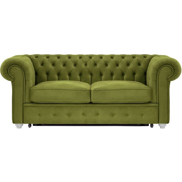 Chesterfield Max Borneo 2-seater sofa bed, olive green, Leg colour: white