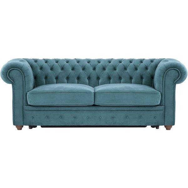 Chesterfield Max Borneo three-seater sofa bed, dirty blue, Leg colour: dark oak