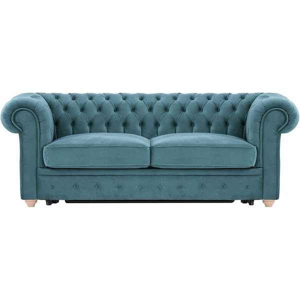Chesterfield Max Borneo three-seater sofa bed, dirty blue, Leg colour: like oak