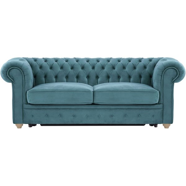 Chesterfield Max Borneo three-seater sofa bed, dirty blue, Leg colour: wax black