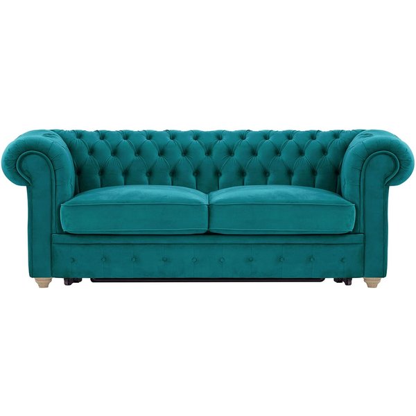 Chesterfield Max Borneo three-seater sofa bed, V 36 - Peacock, Leg colour: wax black