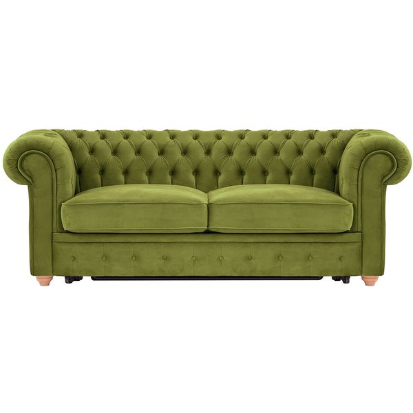 Chesterfield Max Borneo three-seater sofa bed, olive green, Leg colour: aveo