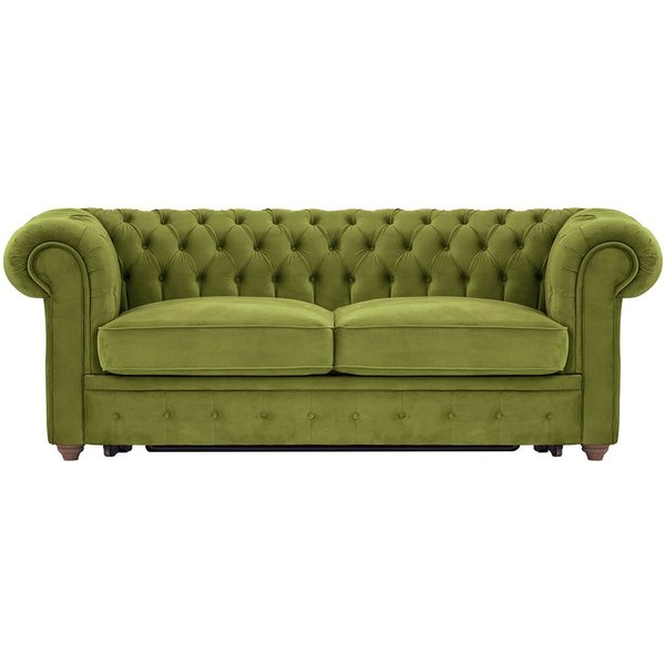 Chesterfield Max Borneo three-seater sofa bed, olive green, Leg colour: dark oak
