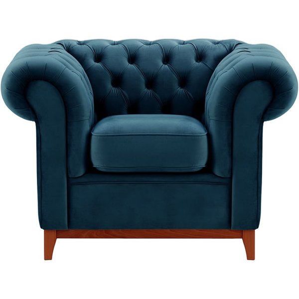 Chesterfield Wood Armchair, blue, Leg colour: aveo